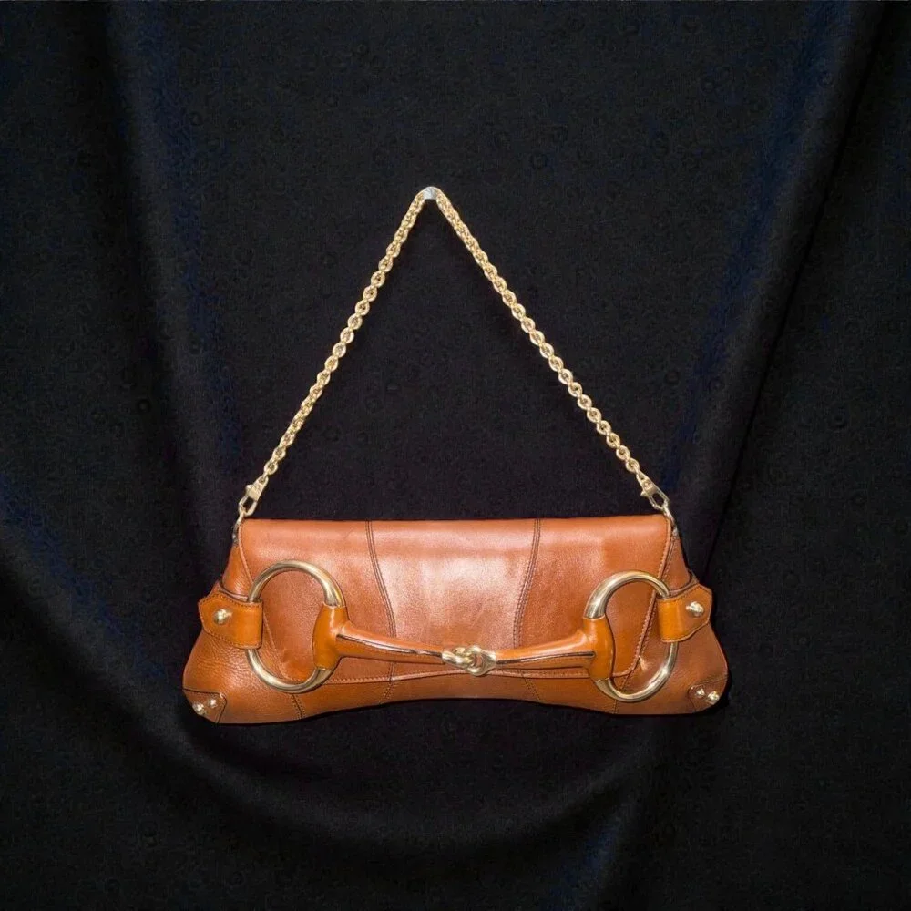 VTG Gucci Horsebit Chain Clutch Whisky Leather Brass Bag Tom Ford 90s Italy CoA - Picture 4 of 16